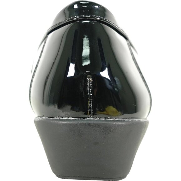 Women Black Patent Faux Leather Round Toe Removable Insole Wedge Slip-On Loafer - Picture 8 of 8